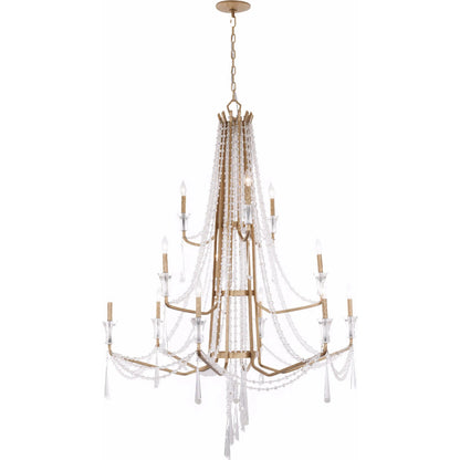 Barcelona 12 Light 3-TIER Chandelier by Varaluz in gold, brass. Made from steel, crystal in a unique style.
