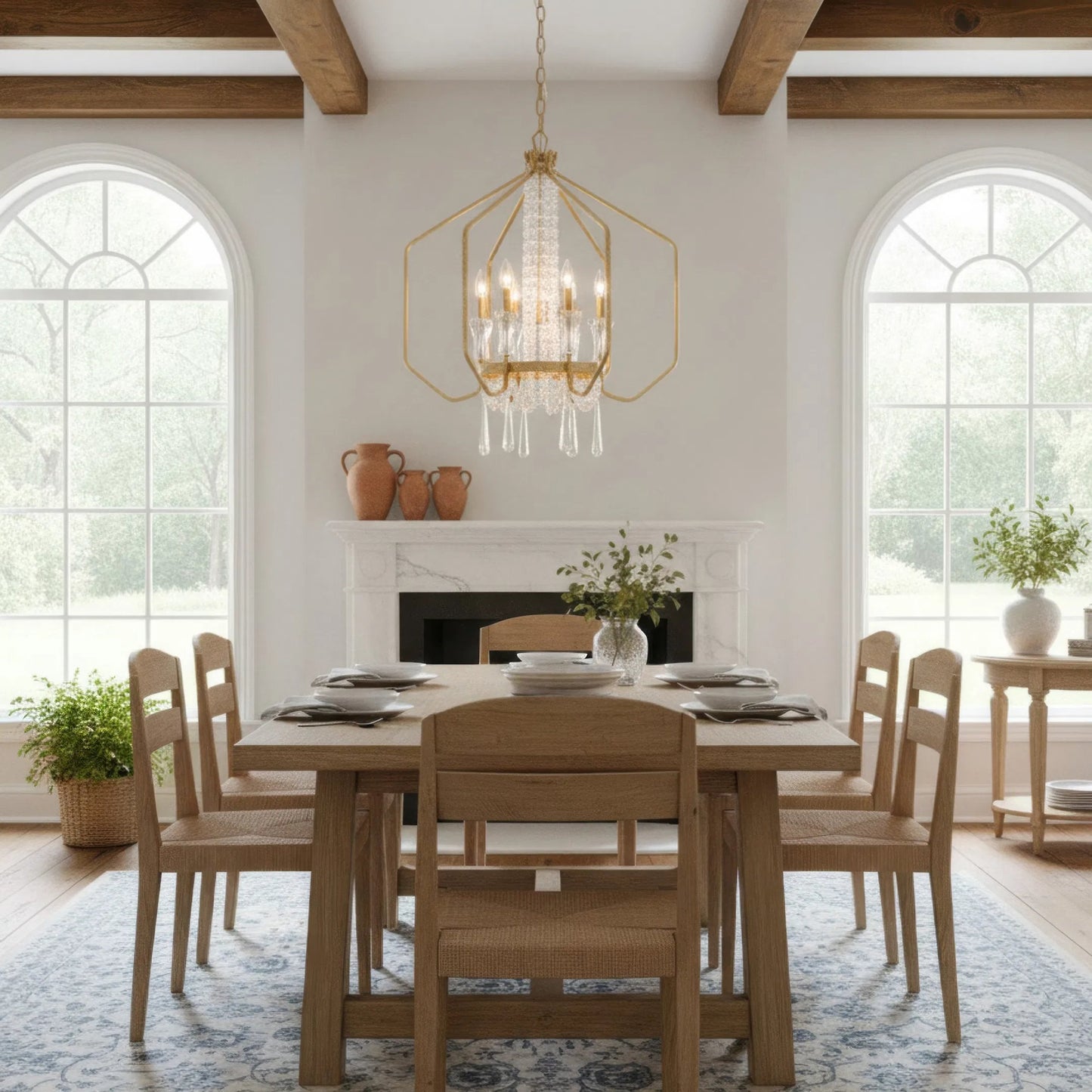 004 SI-2536908 | Lifestyle | Barcelona 6+1 Light Pendant by Varaluz in gold, brass. Made from steel, crystal in a unique style.