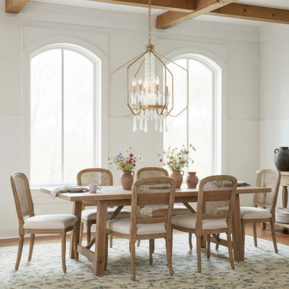 Barcelona 6+1 Light Pendant by Varaluz in gold, brass. Made from steel, crystal in a unique style.