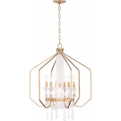 Barcelona 6+1 Light Pendant by Varaluz in gold, brass. Made from steel, crystal in a unique style.