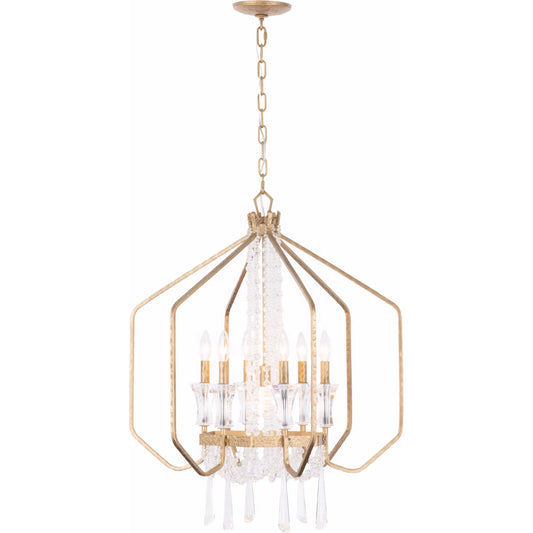 Barcelona 6+1 Light Pendant by Varaluz in gold, brass. Made from steel, crystal in a unique style.