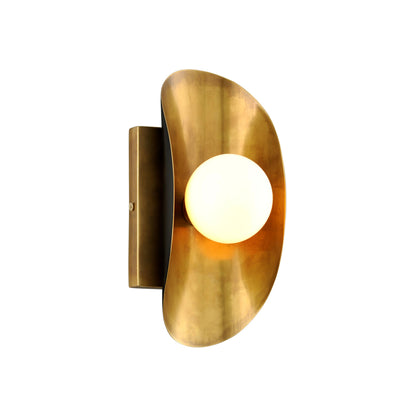 Hopper Wall Sconce by Corbett in vintage brass bronze accents. Made from solid brass in a modern style.