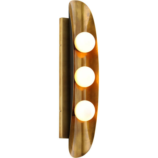 Hopper 3 Light Wall Sconce by Corbett in vintage brass bronze accents. Made from solid brass in a modern style.