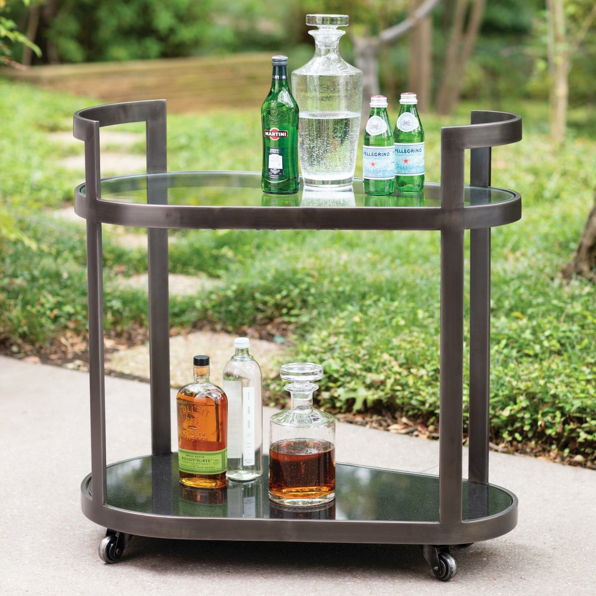 Regan Bar by Global Views. Made from iron, tempered glass, granite in a transitional style.