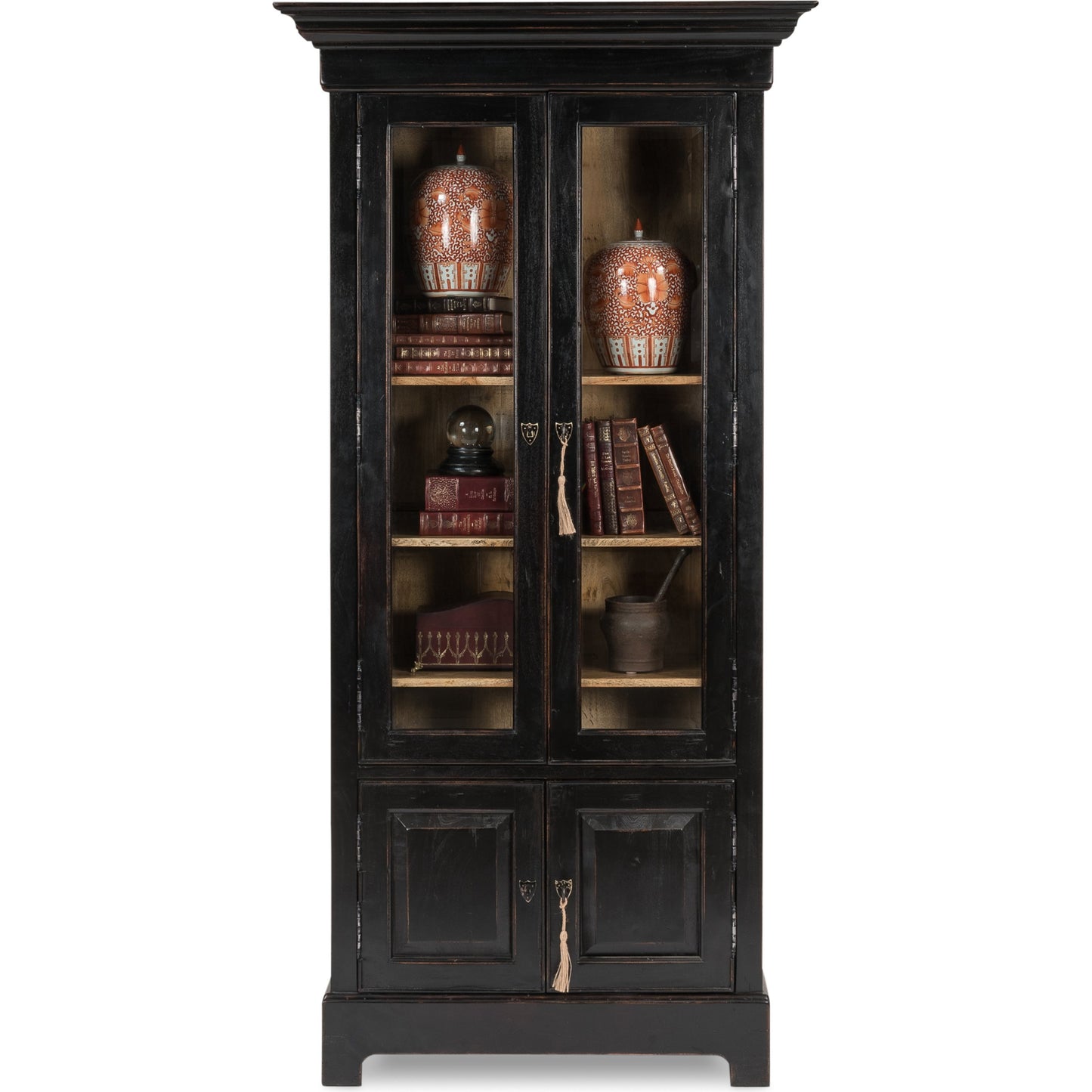002 S-242808 | Additional Silo | Bookcase in Ebony Finish by Sarreid Ltd. in black and 5 adjustable shelves two keys. Made from solid walnut, glass in a traditional style.