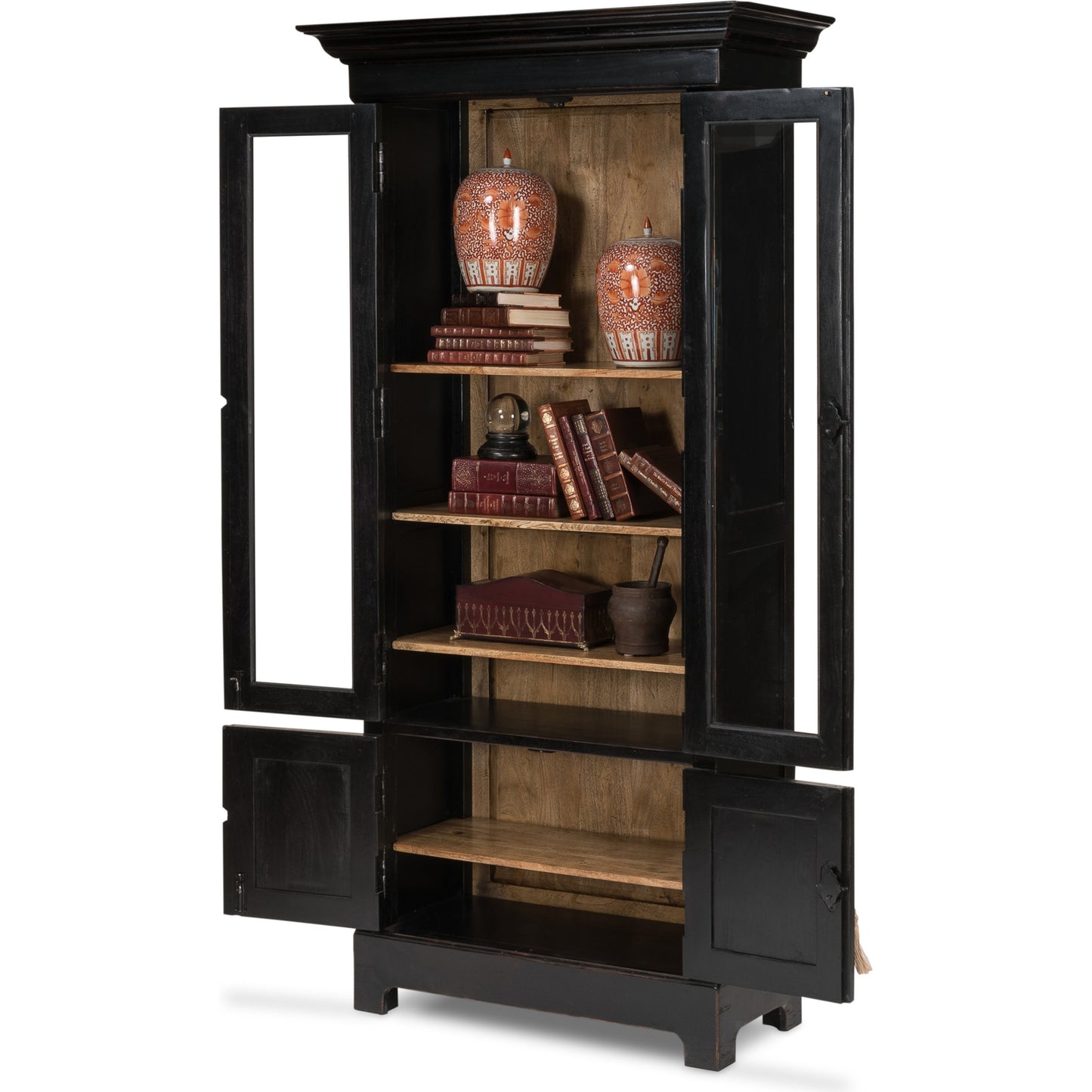 003 S-242808 | Additional Silo | Bookcase in Ebony Finish by Sarreid Ltd. in black and 5 adjustable shelves two keys. Made from solid walnut, glass in a traditional style.