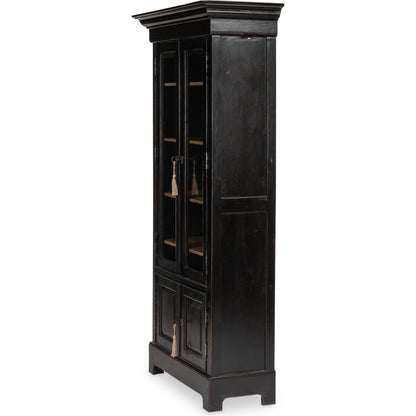 Bookcase in Ebony Finish by Sarreid Ltd. in black and 5 adjustable shelves two keys. Made from solid walnut, glass in a traditional style.