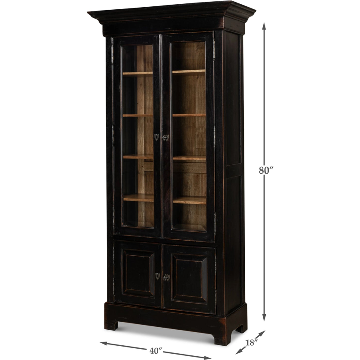006 S-242808 | Additional Silo | Bookcase in Ebony Finish by Sarreid Ltd. in black and 5 adjustable shelves two keys. Made from solid walnut, glass in a traditional style.