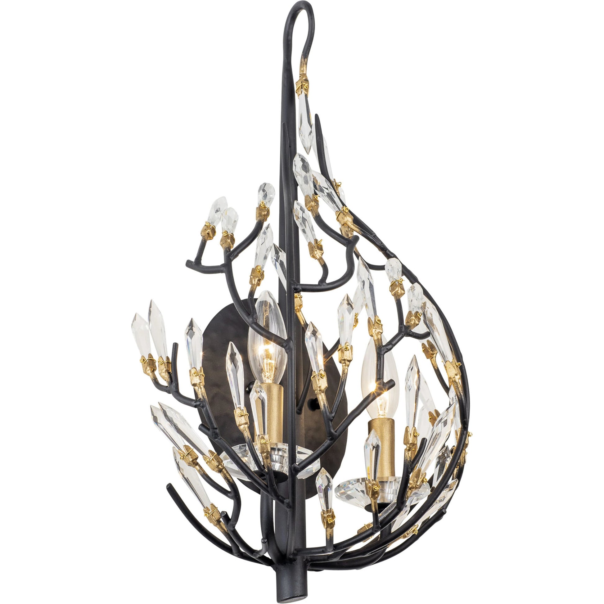 Bask 2-Light Crystal Wall Sconce by Varaluz in matte black/french gold. Made from unique in a modern style.