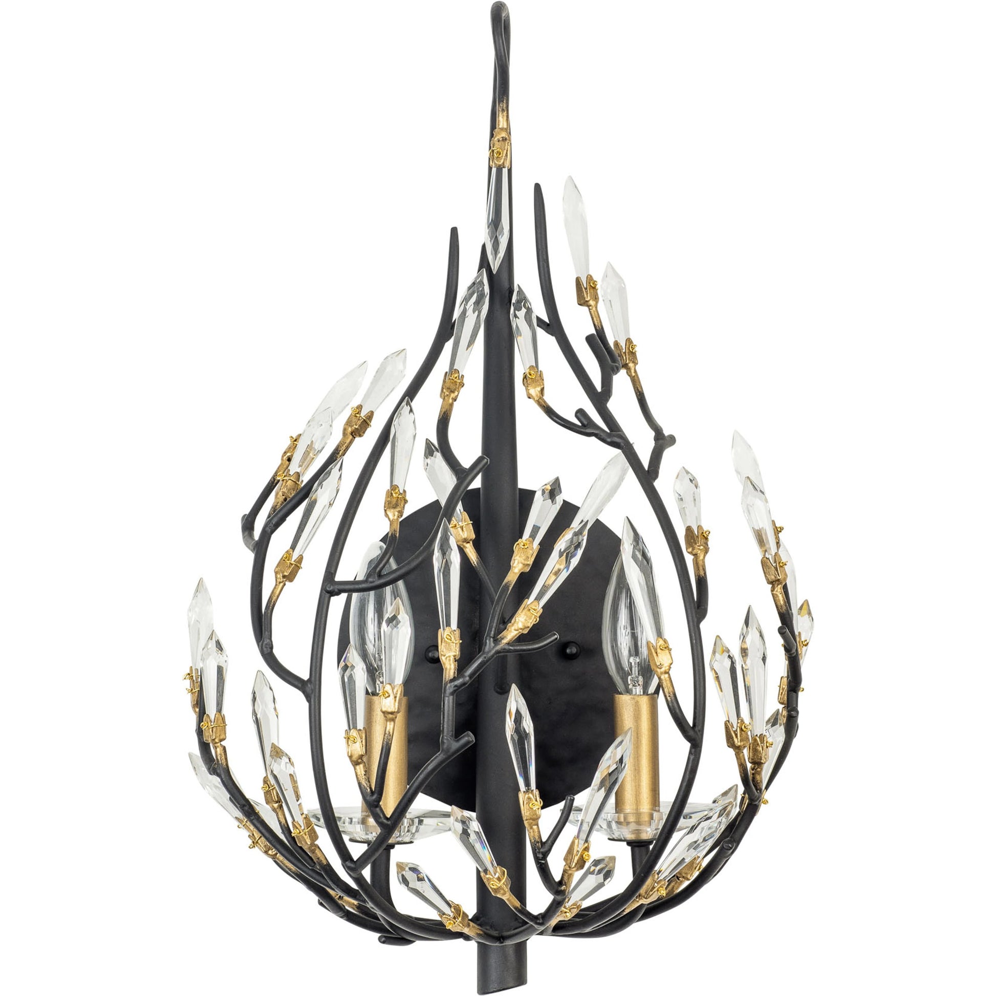 Bask 2-Light Crystal Wall Sconce by Varaluz in matte black/french gold. Made from unique in a modern style.