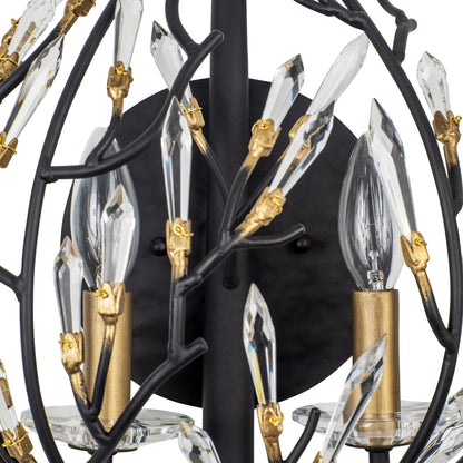 Bask 2-Light Crystal Wall Sconce by Varaluz in matte black/french gold. Made from unique in a modern style.