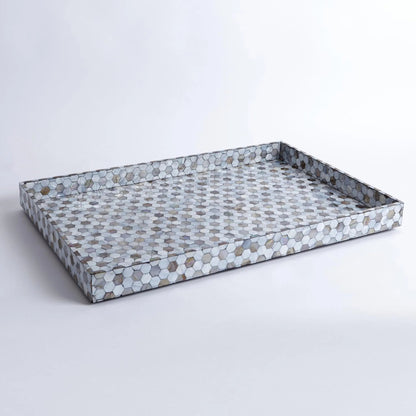 Mother of Pearl Tray by Global Views. Made from mdf, plywood, mother of pearl in a coastal style.