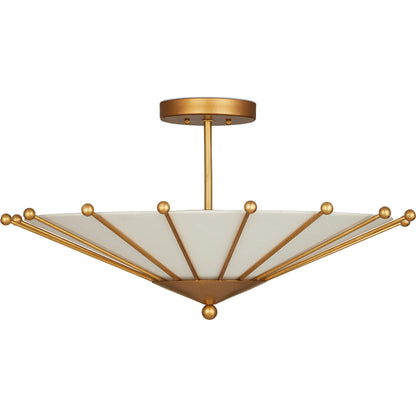 Epoch Semi-Flush Mount by Currey and Company in contemporary gold leaf, sugar white. Made from wrought iron in a modern style.