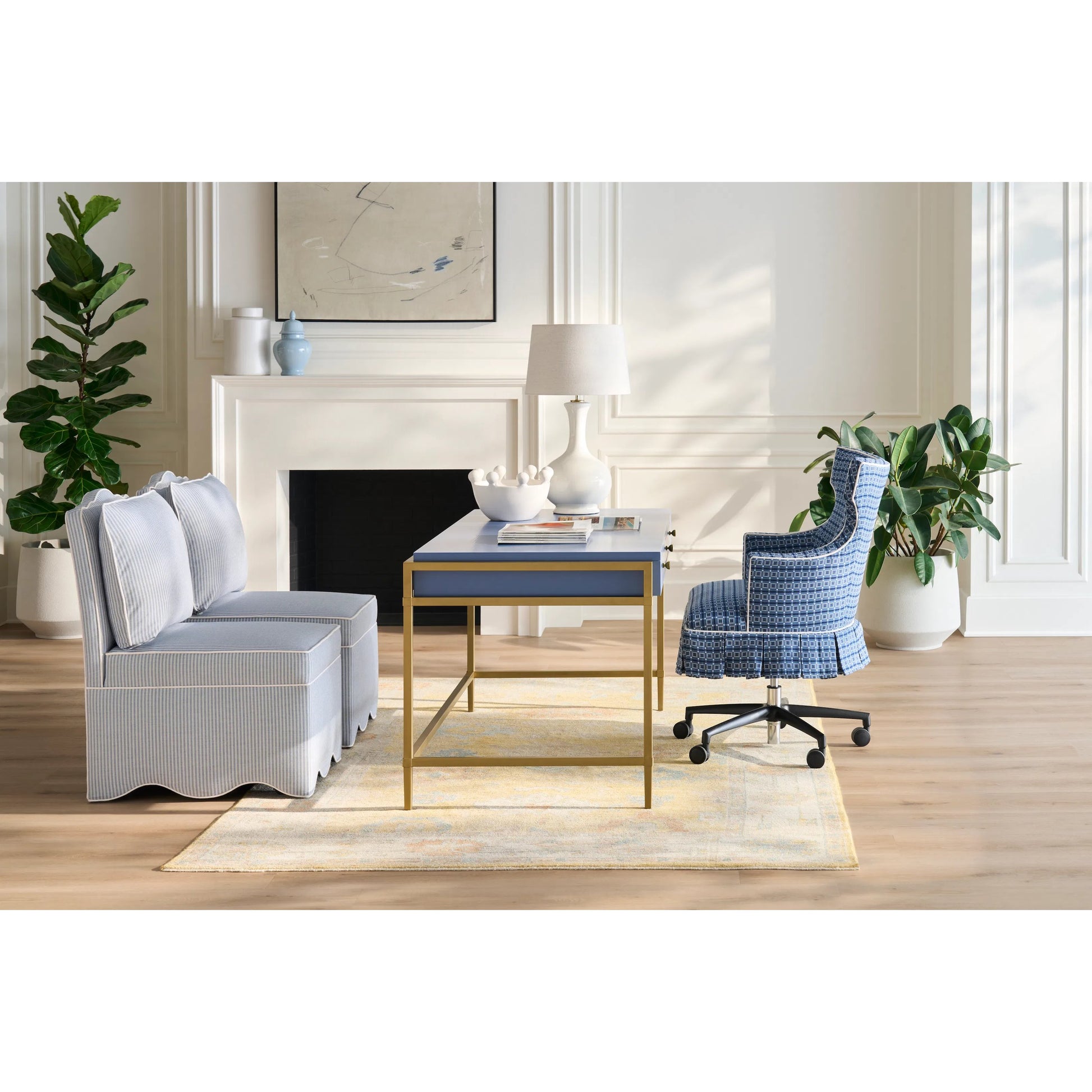 East Camden Writing Desk by Fairfield Chair in white and pearl. Made from poplar solids, veneers in a unique style.