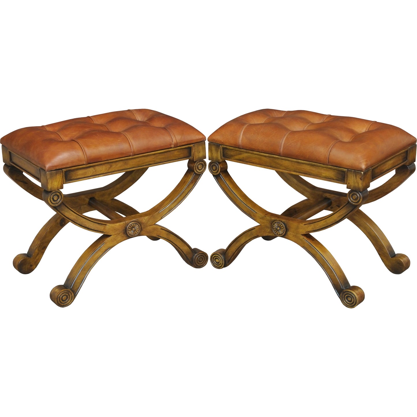 003 S-242810 | Additional Silo | Empire Stool by Sarreid Ltd. in brown and fruitwood finish old bay leather. Made from solid walnut, leather in a rustic style.
