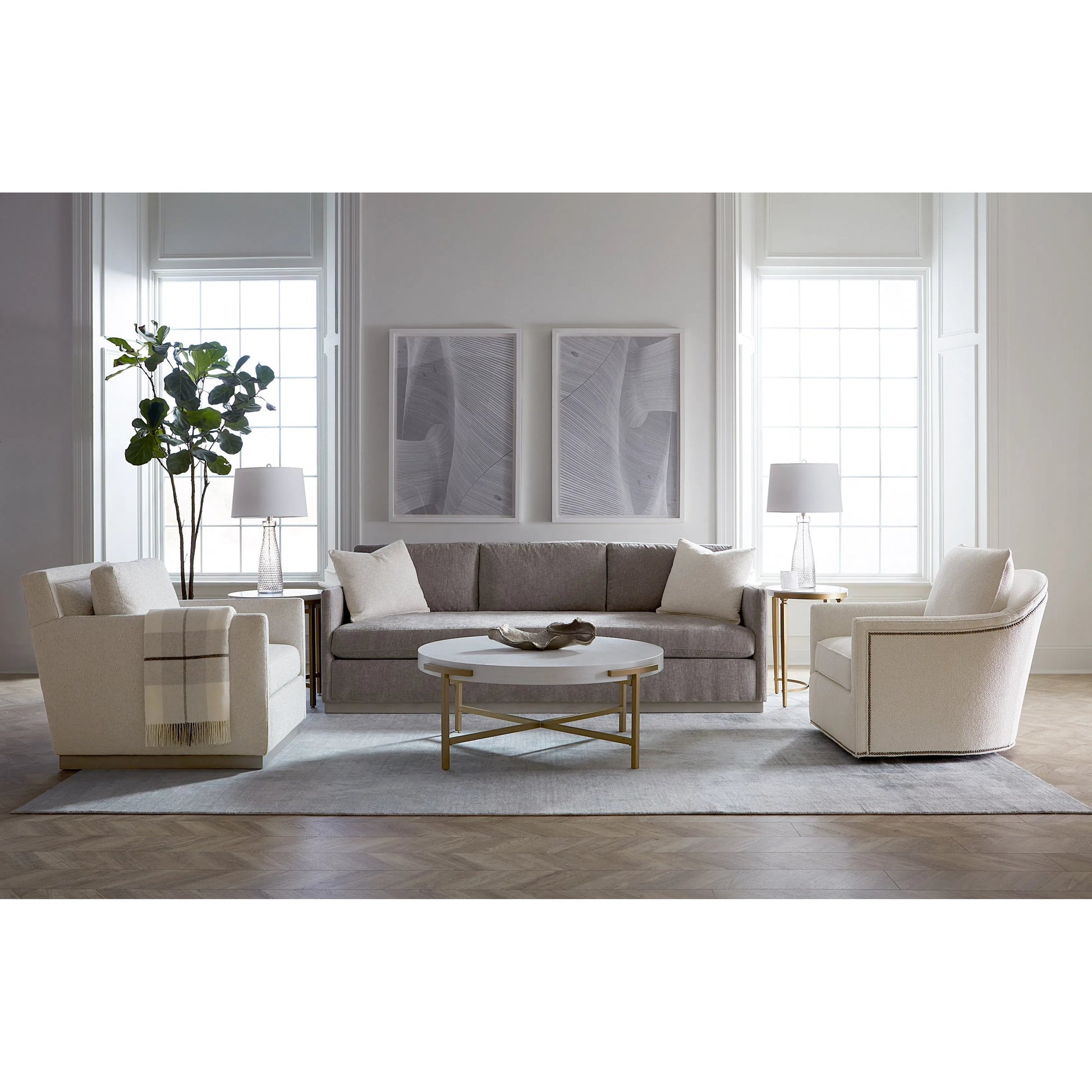 East Camden Oval End Table by Fairfield Chair in white and pearl. Made from metal, italian marble in a unique style.
