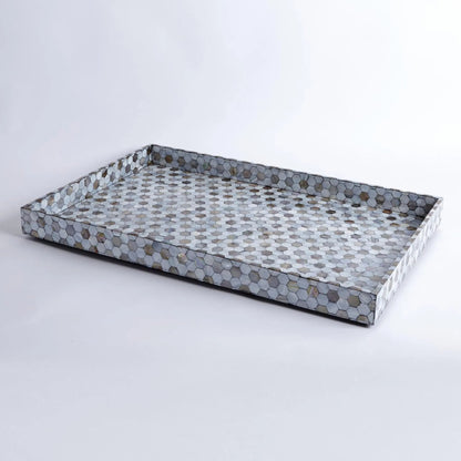 Mother of Pearl Tray by Global Views. Made from mdf, plywood, mother of pearl in a coastal style.