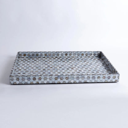 Mother of Pearl Tray by Global Views. Made from mdf, plywood, mother of pearl in a coastal style.