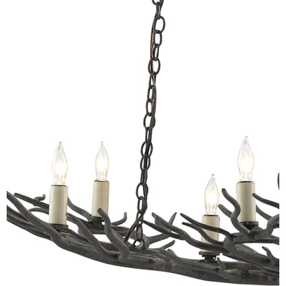 Rainforest Chandelier by Currey and Company in rustic bronze. Made from unique in a rustic style.
