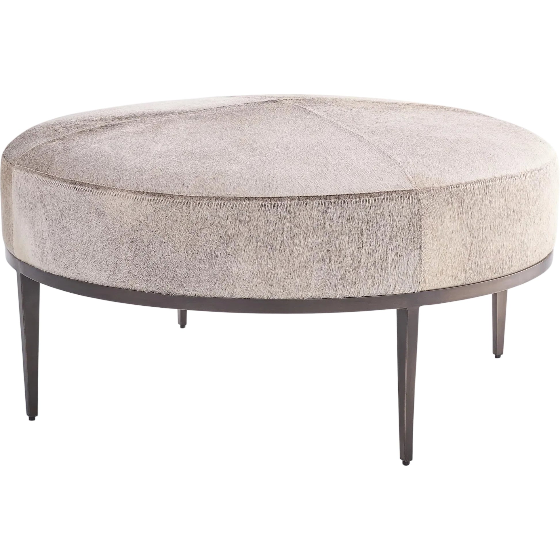 Urban Ottoman with Hair-On-Hide by Global Views. Made from mango, plyboard, iron in a transitional style.