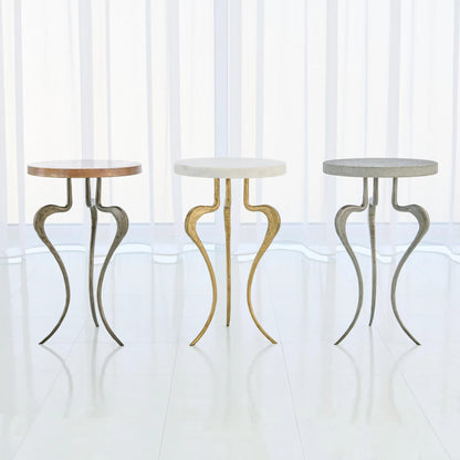 Silhouette Accent Table by Global Views in antique gold. Made from iron, white honed marble in a eclectic & global style.