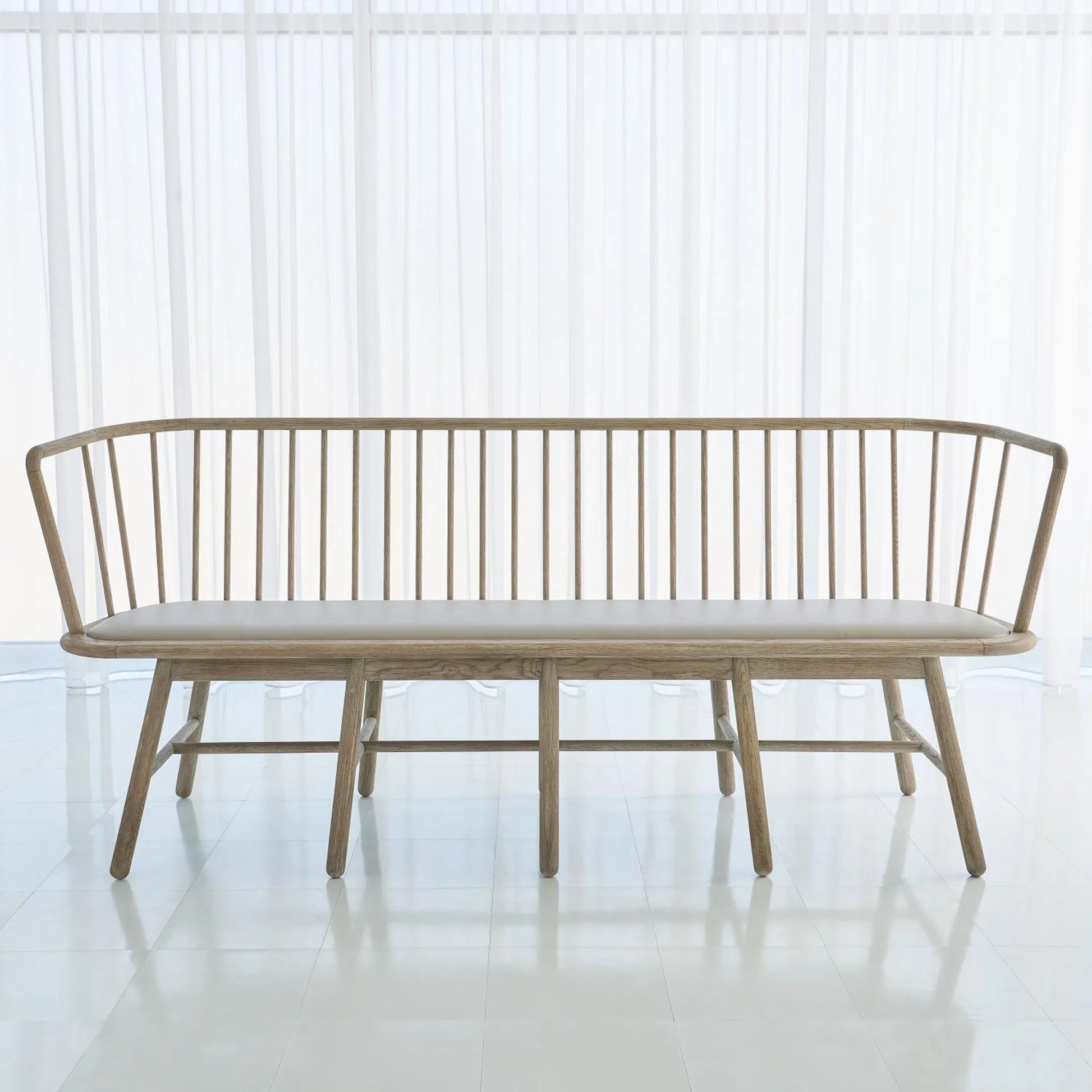 Spindle Long Bench by Global Views. Made from american oak in a coastal style.