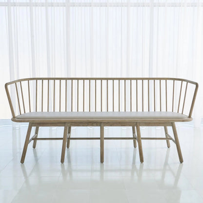 Spindle Long Bench by Global Views. Made from american oak in a coastal style.