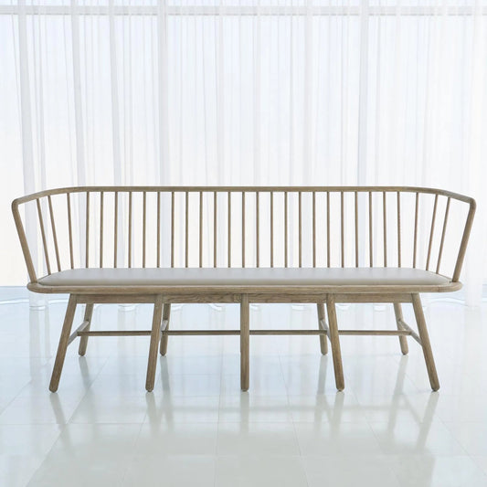 Spindle Long Bench by Global Views. Made from american oak in a coastal style.