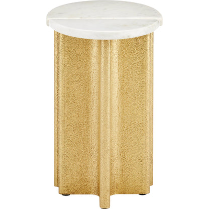Doublet Marble Accent Table Set by Currey and Company in white, antique brass. Made from banswara marble, brass, engineered wood in a modern style.