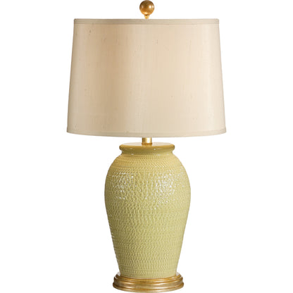 Lucia Lamp by Wildwood in art glaze, antique gold. Made from ceramic, porcelain in a transitional style.