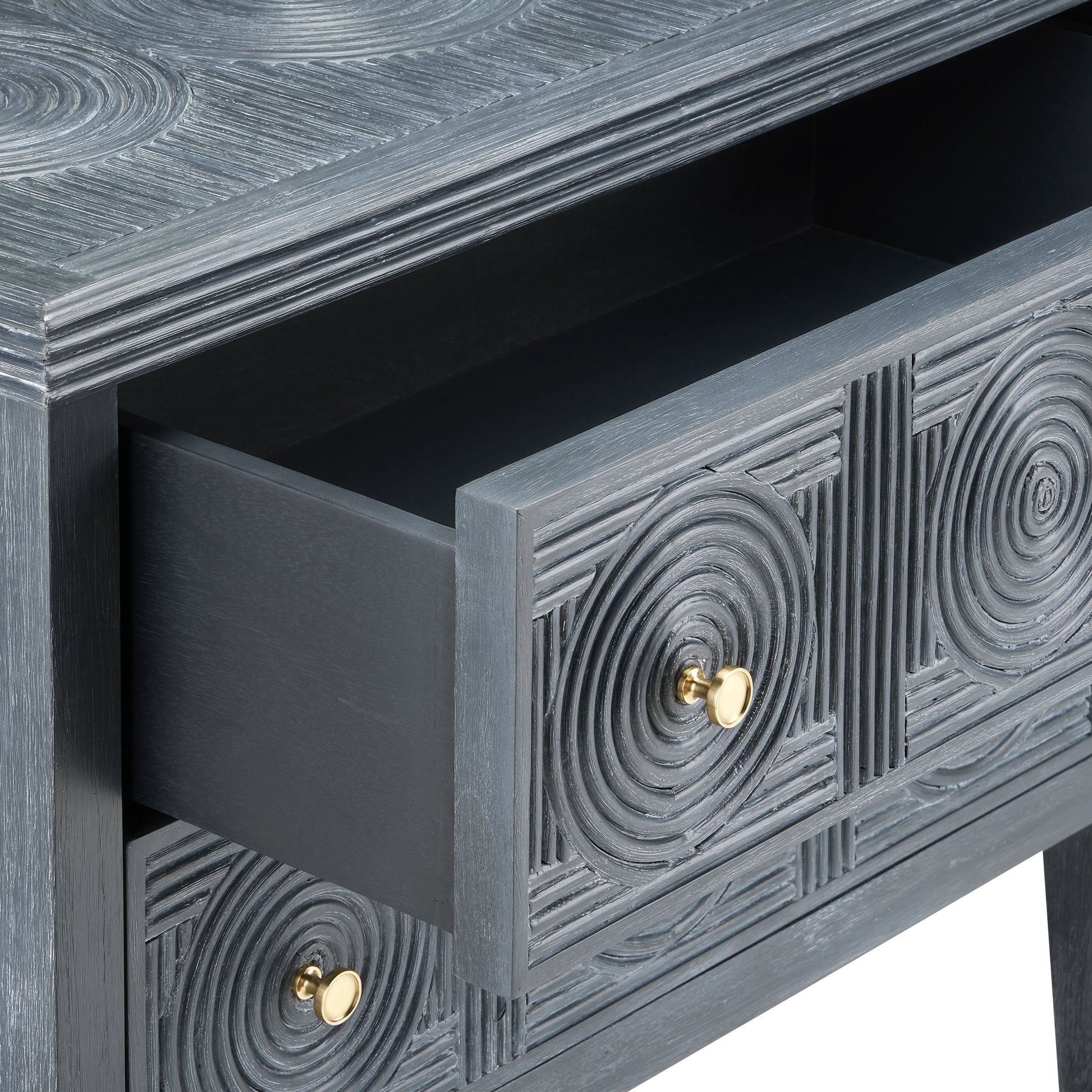 Santos 2-Drawer Chest by Currey and Company. Made from mahogany, rattan, brass, glass in a transitional style.