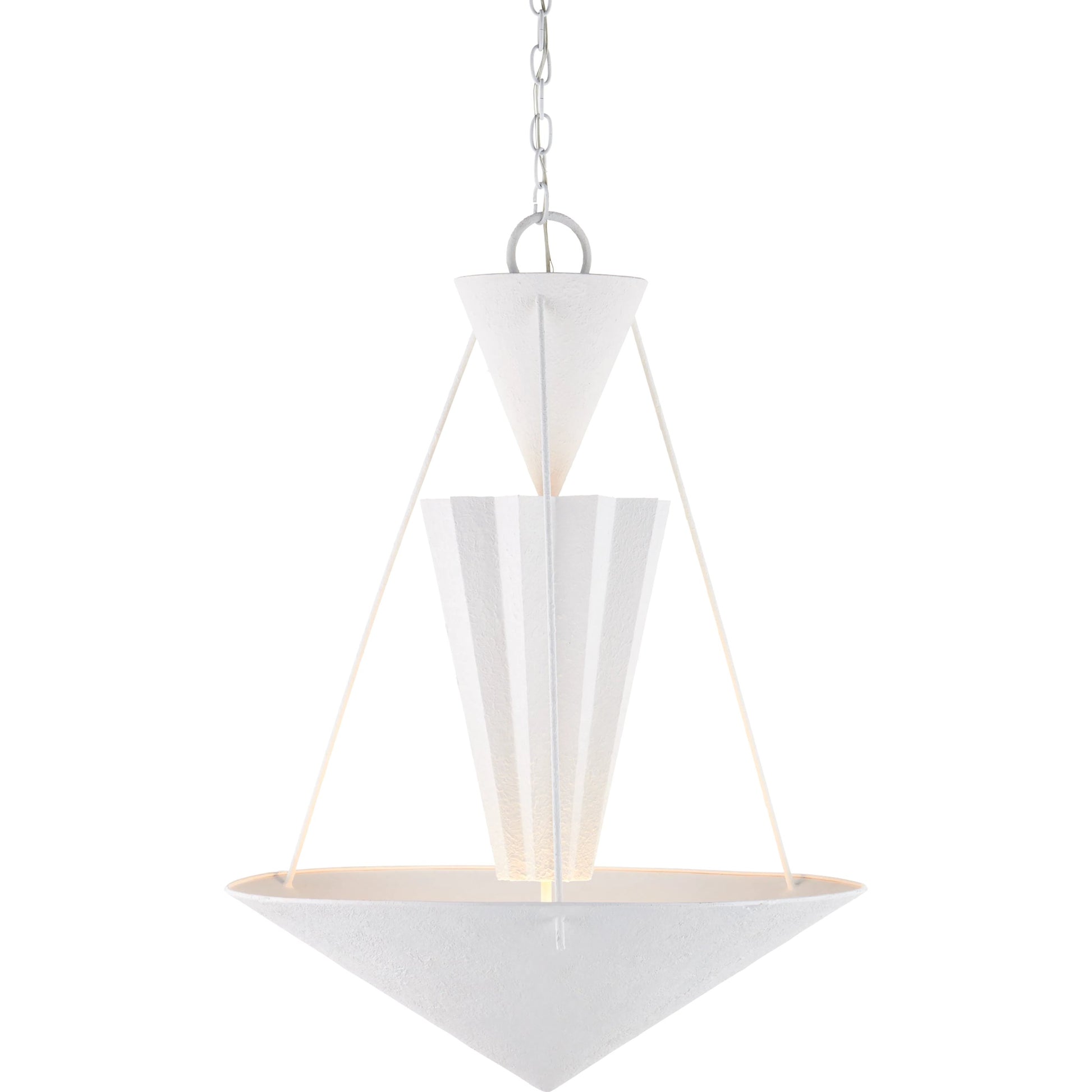 Empyrean Chandelier by Currey and Company in yeso blanco. Made from wrought iron in a modern style.