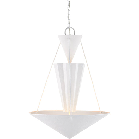 Empyrean Chandelier by Currey and Company in yeso blanco. Made from wrought iron in a modern style.