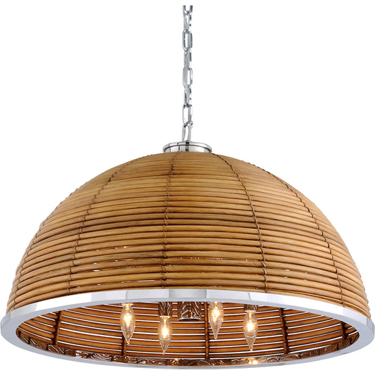 Carayes Chandelier by Corbett in stainless steel. Made from rattan, stainless steel in a unique style.