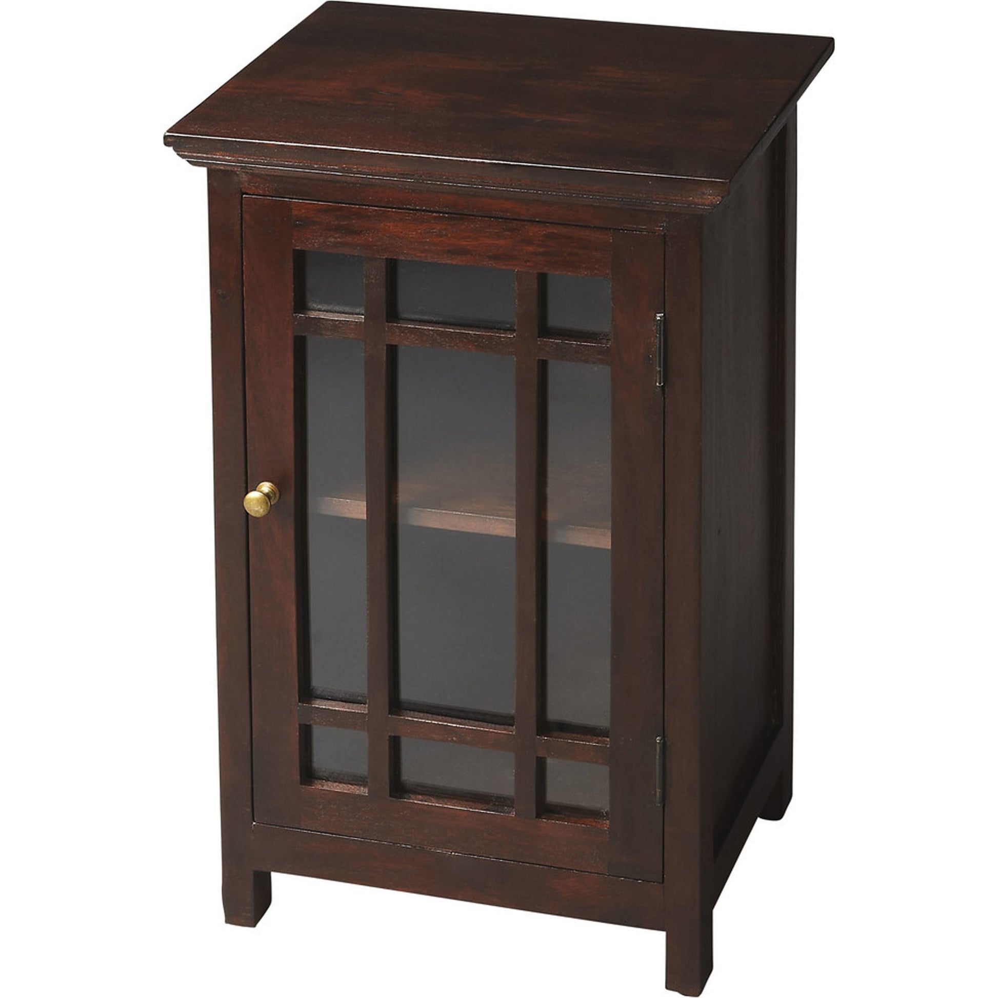 Baxter Transitional Chairside Table by Butler Specialty Company in dark brown and artifacts. Made from mango wood solids, mdf in a traditional style.