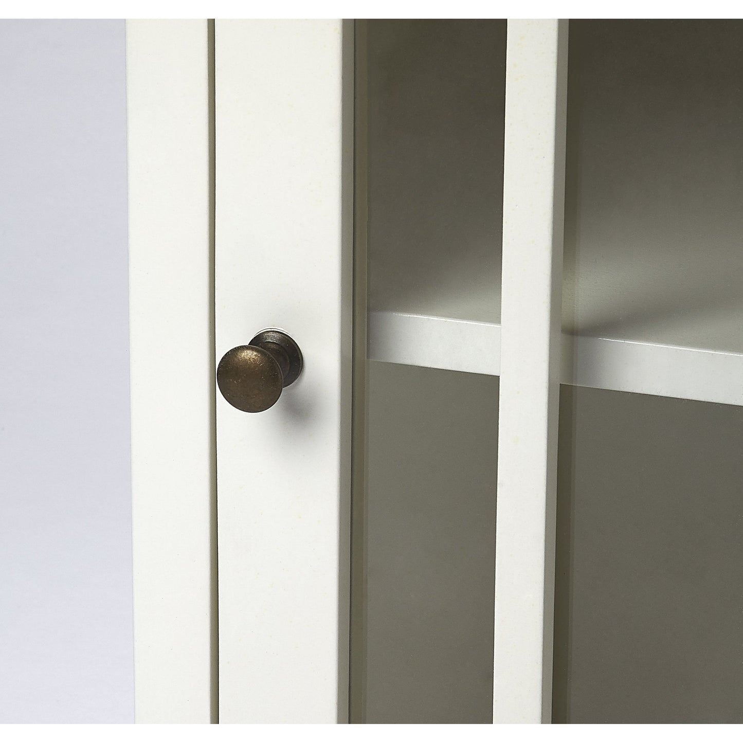 005 SR-770427 | Additional Silo | Baxter Chairside Chest by Butler Specialty Company in white and glossy white. Made from mango wood solids, mdf, clear glass, iron, antique finish in a cottage & farmhouse style.