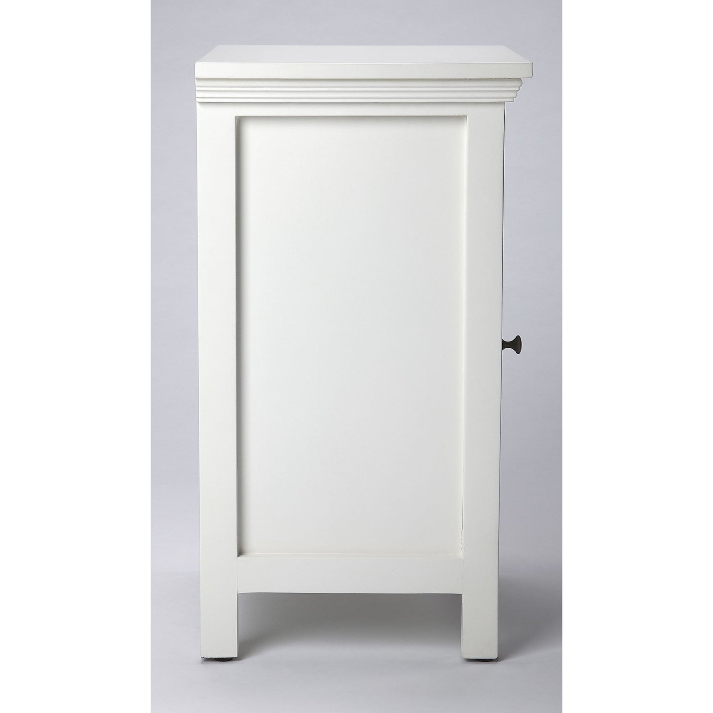003 SR-770427 | Additional Silo | Baxter Chairside Chest by Butler Specialty Company in white and glossy white. Made from mango wood solids, mdf, clear glass, iron, antique finish in a cottage & farmhouse style.
