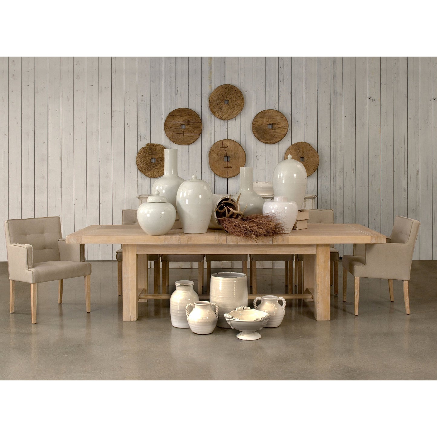 009 O-SARRIED-LTD-27736 | Lifestyle | Bauhaus Extendable Dining Table by Sarreid Ltd. in natural oak. Made from oak in a cottage & farmhouse style.