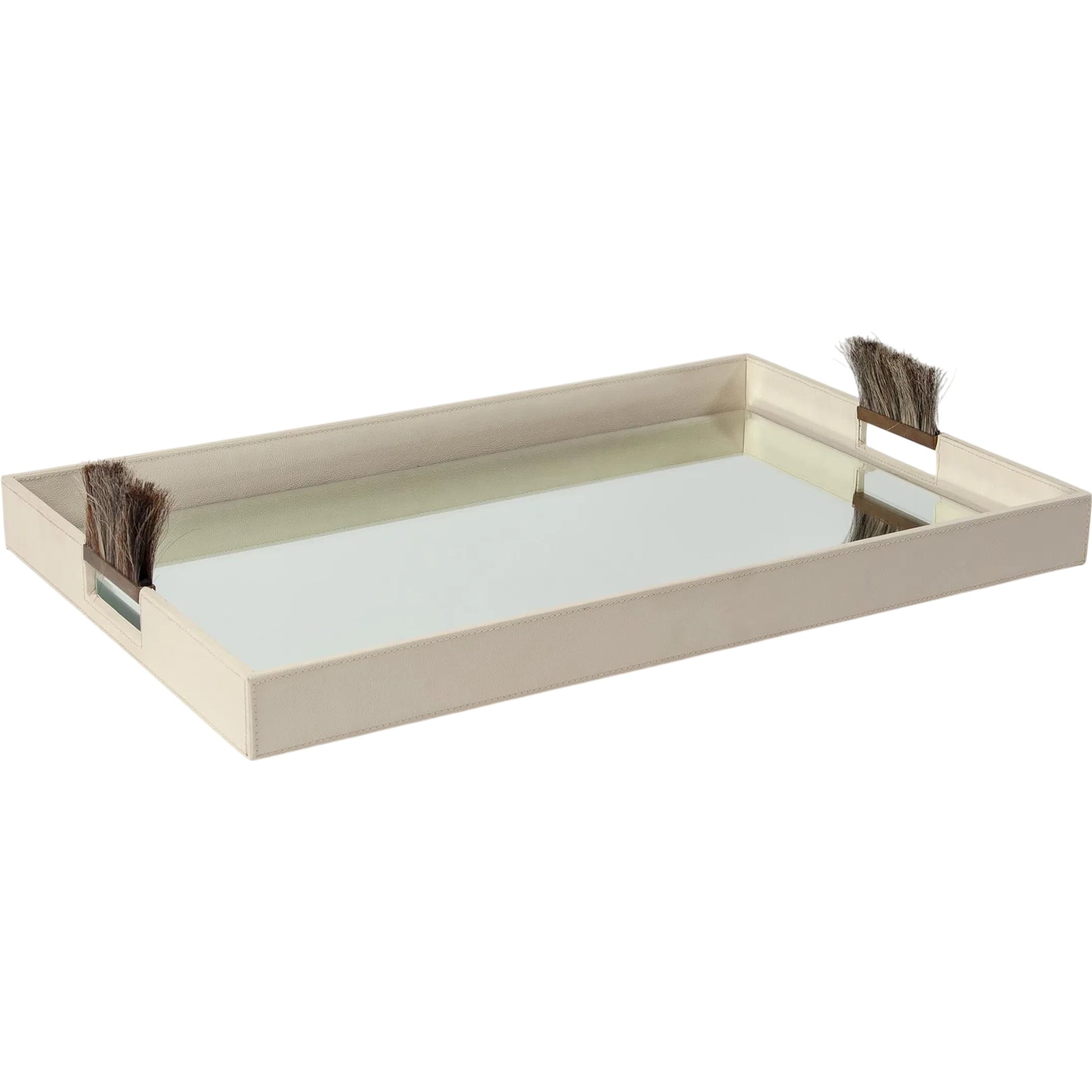Harrington Tray by Global Views. Made from mdf, brass, horse hair, mirror, leather cladding in a traditional style.