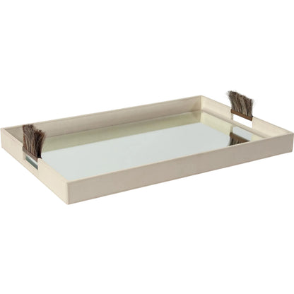 Harrington Tray by Global Views. Made from mdf, brass, horse hair, mirror, leather cladding in a traditional style.