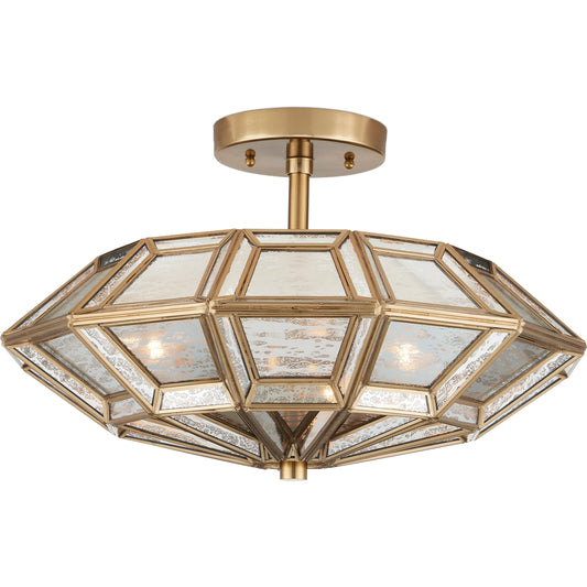Valentina Semi-Flush Mount by Currey and Company in antique brass, antique silver. Made from brass, metal, glass in a traditional style.
