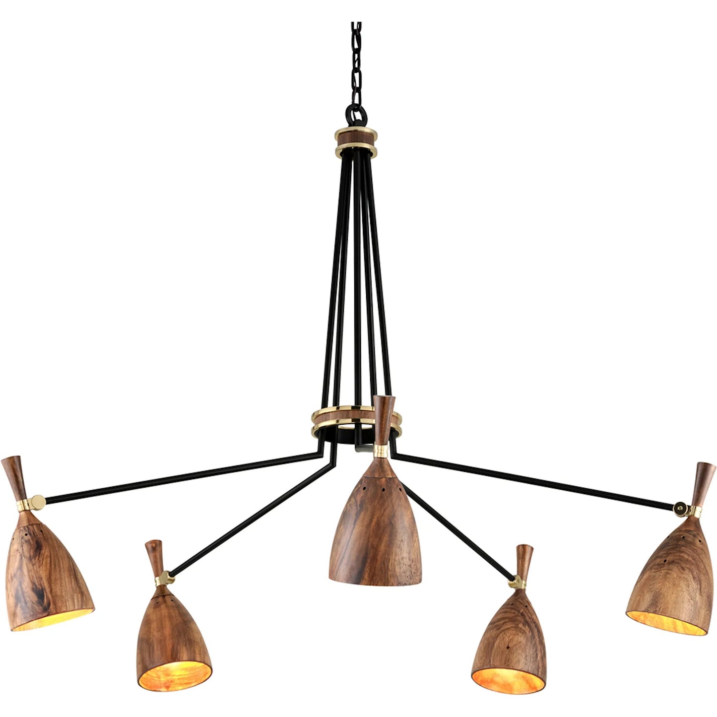 002 SI-2328415 | Primary Silo | Utopia 5-Light Chandelier by Corbett in soft black. Made from hand crafted iron, acacia in a rustic style.
