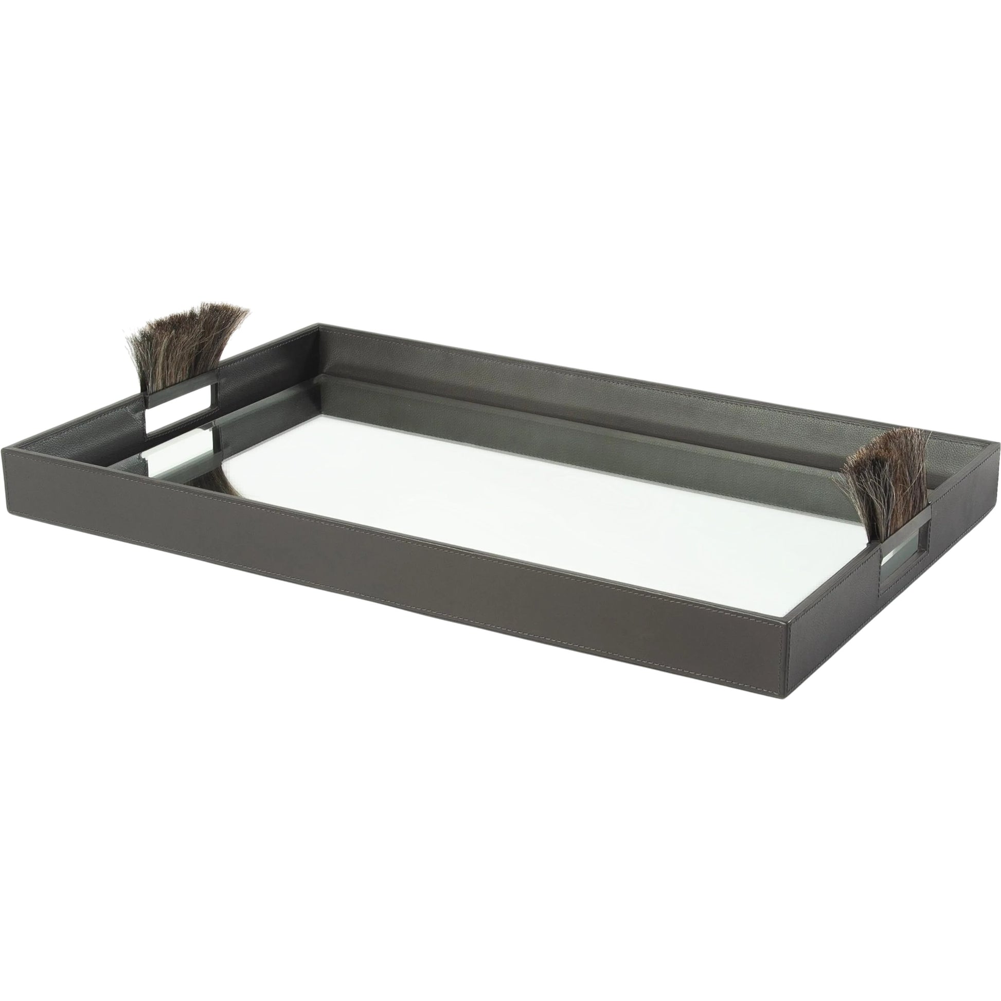 Harrington Tray by Global Views. Made from mdf, brass, horse hair, mirror, leather cladding in a traditional style.
