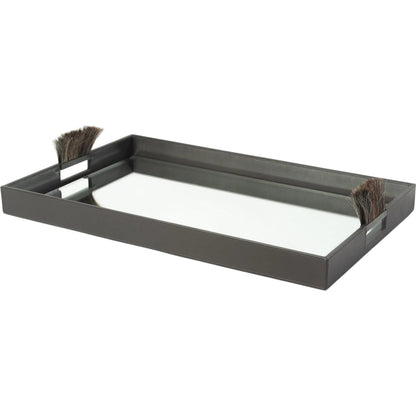 Harrington Tray by Global Views. Made from mdf, brass, horse hair, mirror, leather cladding in a traditional style.