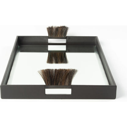 Harrington Tray by Global Views. Made from mdf, brass, horse hair, mirror, leather cladding in a traditional style.