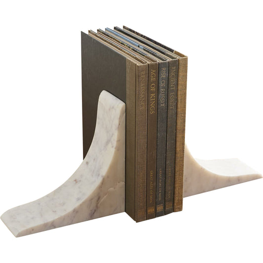 Sleek Bookends by Global Views in white. Made from banswara marble in a modern style.