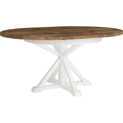 Provence Round Extension Table by LH Imports in white, brown and antique white, rustic natural. Made from fsc reclaimed pine in a modern style.
