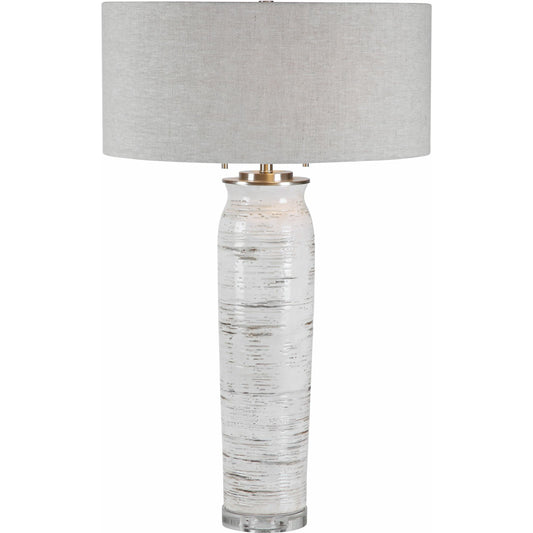 Lenta Table Lamp by Uttermost in white. Made from ceramic, iron, crystal in a transitional style.