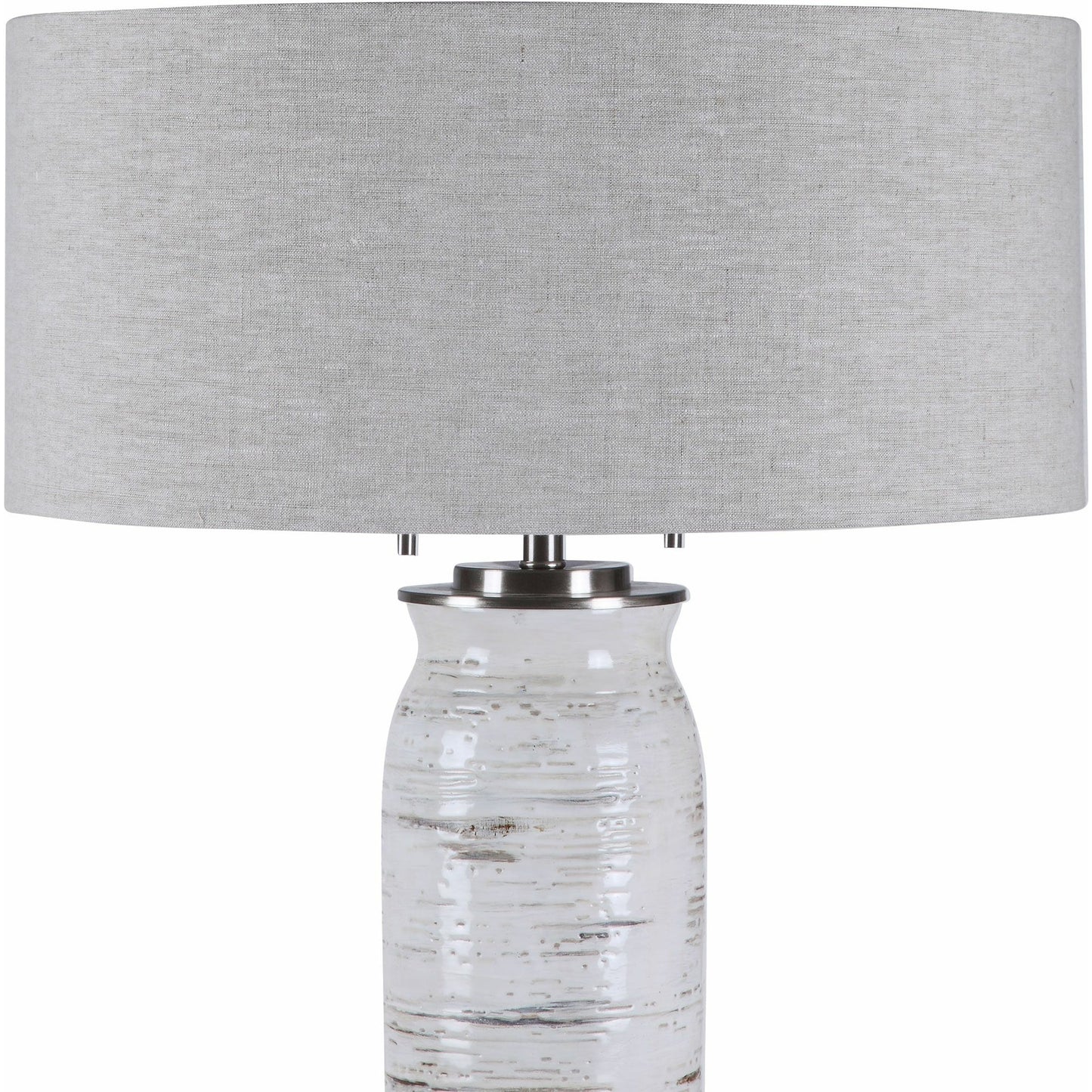 002 SR-766776 | Closeup | Lenta Table Lamp by Uttermost in white. Made from ceramic, iron, crystal in a transitional style.