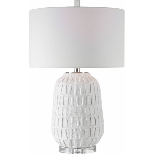 Caelina Textured Table Lamp by Uttermost in white. Made from steel, ceramic, crystal, fabric in a modern style.